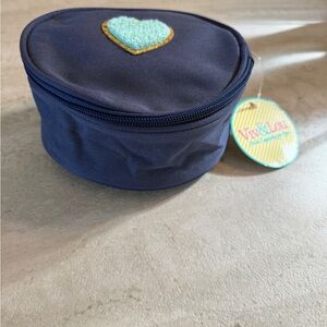 Viv & Lou Round Belt Bag / Mini Pouch – Navy with Aqua Heart (NWT)
